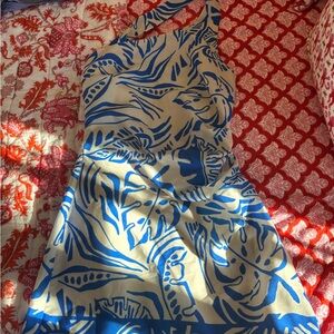 Elegant One Shoulder Blue and Cream Dress